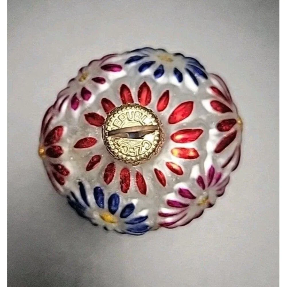 Vintage Czech Republic Blown Glass Flower Basket Christmas Ornament Mini 2.5”